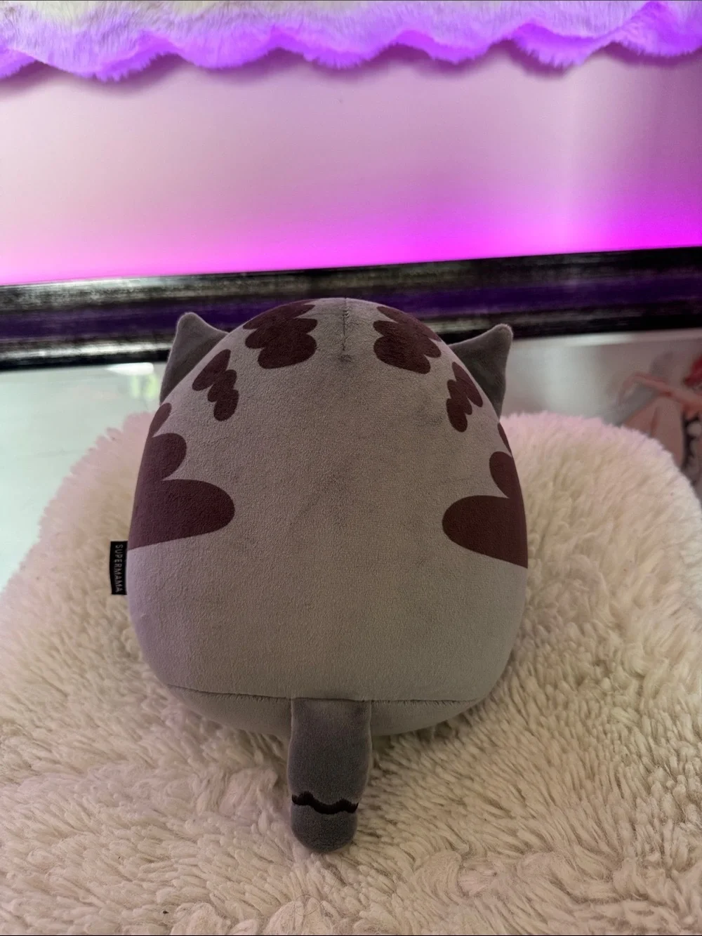 Cozy Plush Cat pillow in Gray and Cream made in Singapore got in Singapore